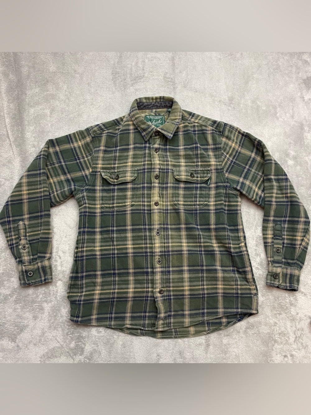 Woolrich Brawny Mens Medium flannel green Plaid Heavyweight Shacket outdoor